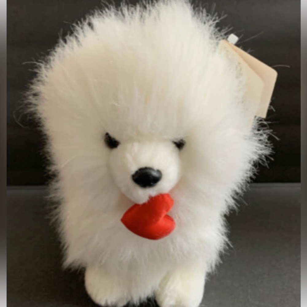 Russ Caress White Plush Dog Toy with Red Heart Accent NWT